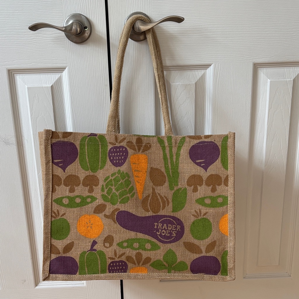 Trader Joe's Jute Tote Bag With Vegetable Print